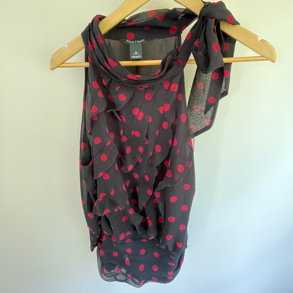 White House black market black and red polka dot halter tie top